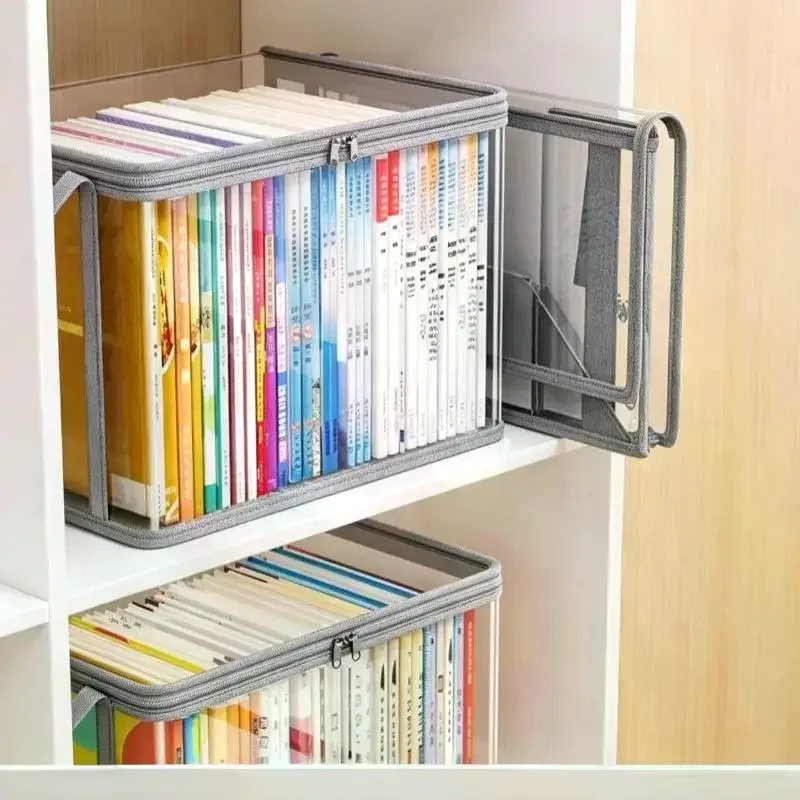 Foldable Transparent Waterproof Book Box Student Dormitory Classroom Household Book Organizing Storage Box