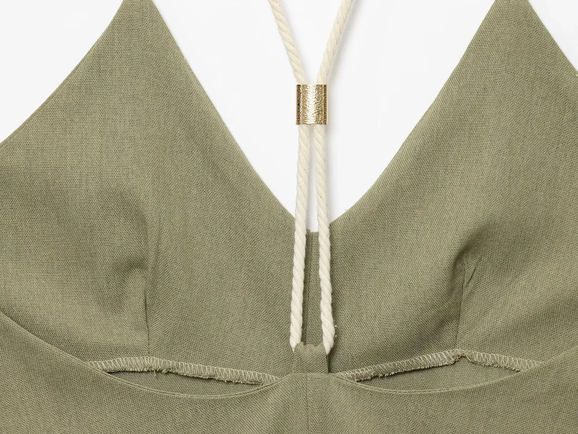 Summer Spaghetti Strap V-neck Midi Dress Women Army Green Backless A-line Dresses