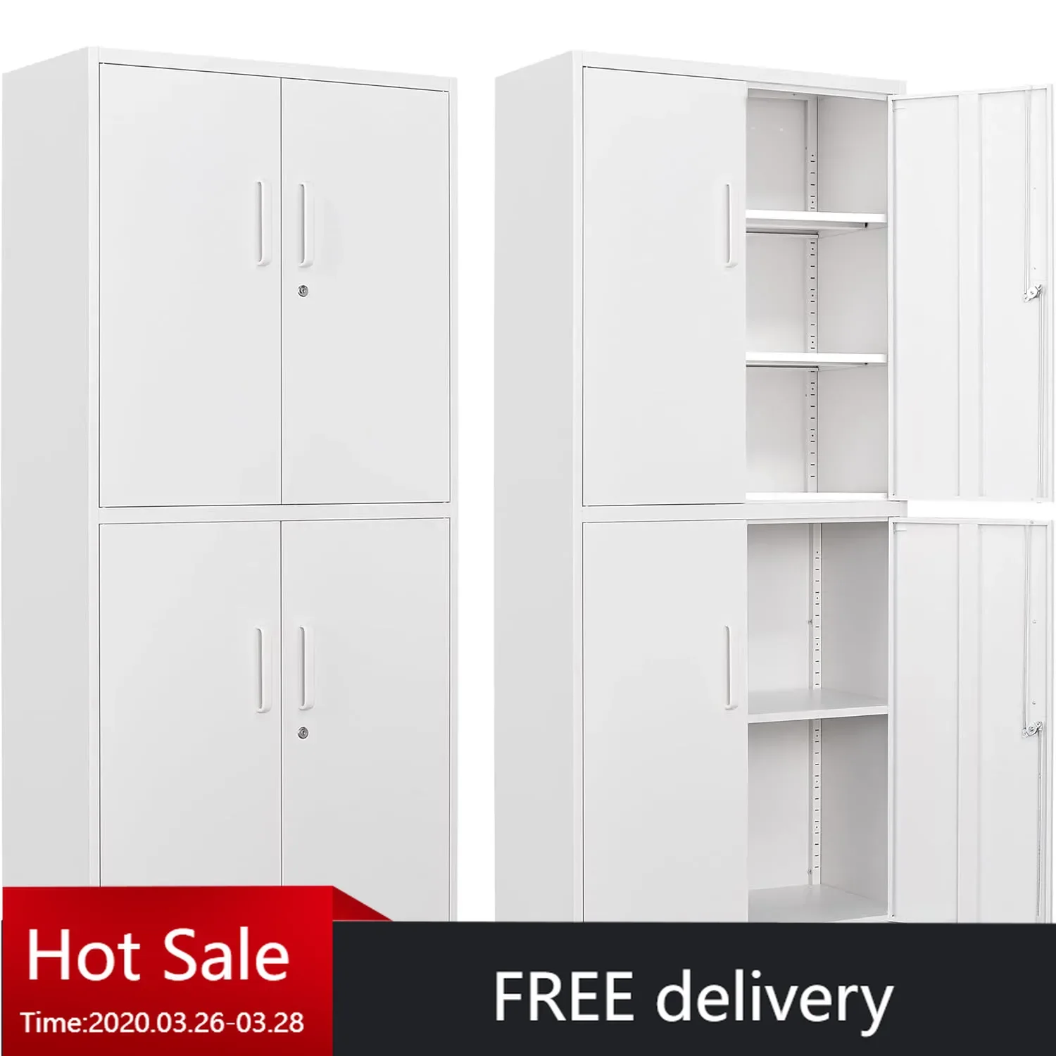 Letaya Metal Storage Cabinet with Lock Door, Adjustable Shelf Steel Cabinets for Office, Home,Pantry (4 Door-White)