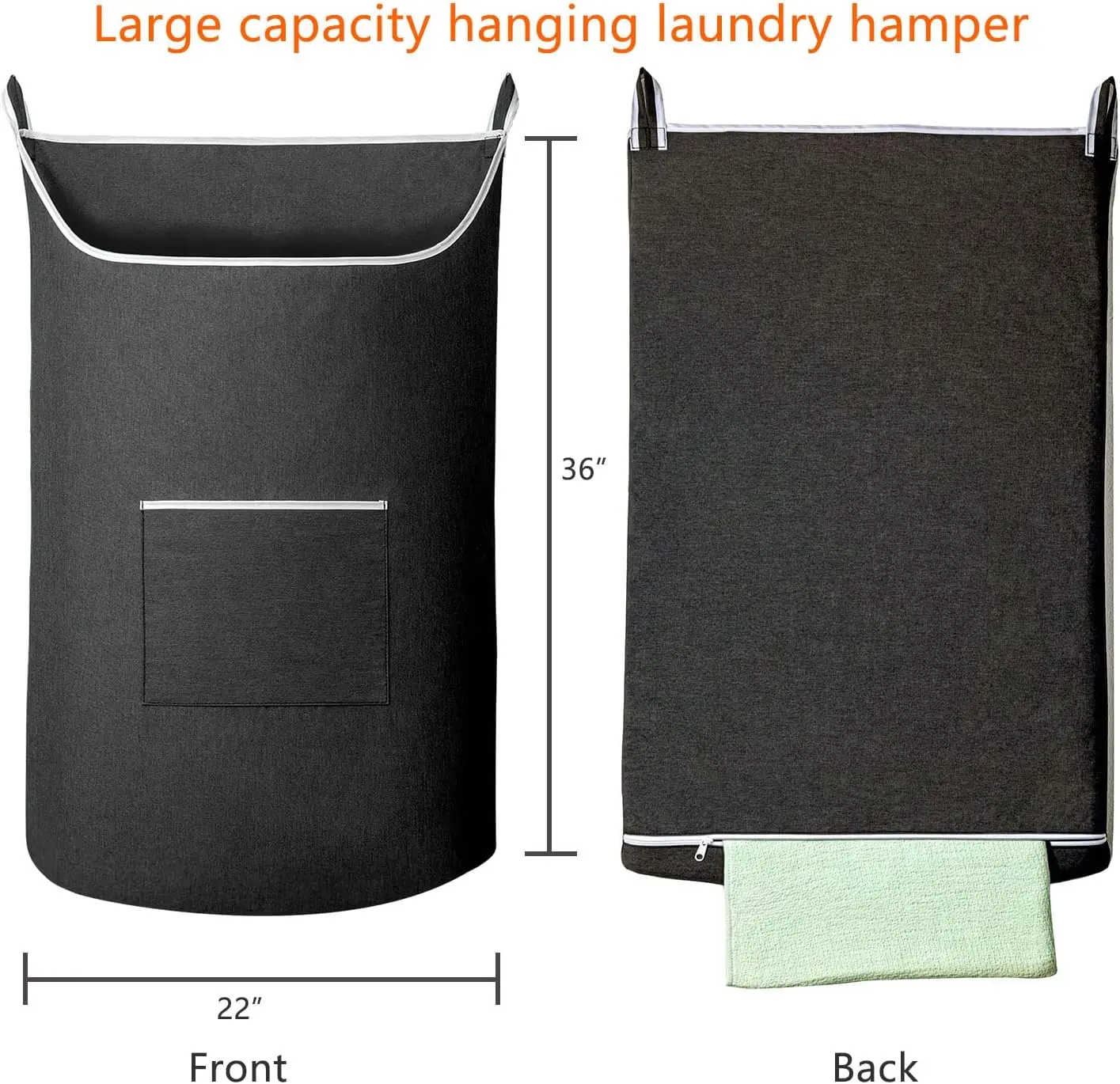 XL Hanging Laundry Hamper Bag Black Door Hanging Hamper with Large Openging  Door Laundry Basket