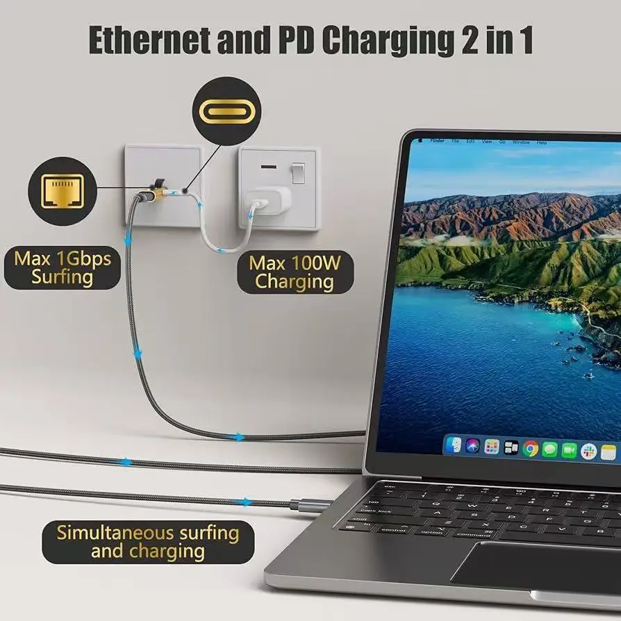 Адаптер USB C к RJ45, разъем Ethernet, 1 Гбит/с, тип-C, гнездо к RJ45, портативный преобразователь для ПК, сетевые аксессуары MacBook