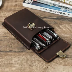 New Handmade Cowhide Pens Case Box with Remove Pen Tray Portable Pen Holder Office School Pencilcase Pouch Supplies Stationery