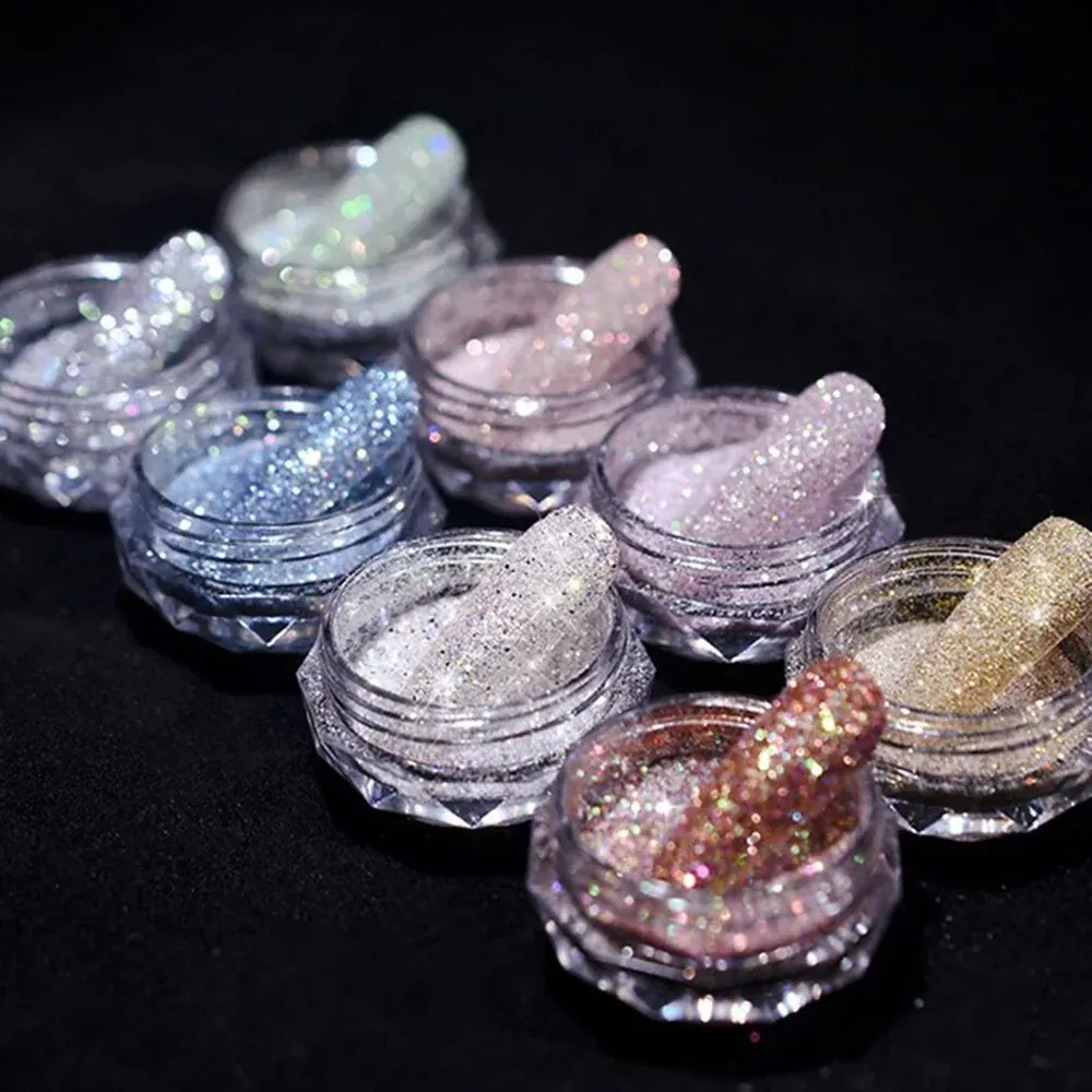 8 zestaw butelek paznokci kryształowy diamentowy proszek tęczowy błyszczący Nail Art brokatowy pigment holograficzny mikro szklany Manicure dekoracja