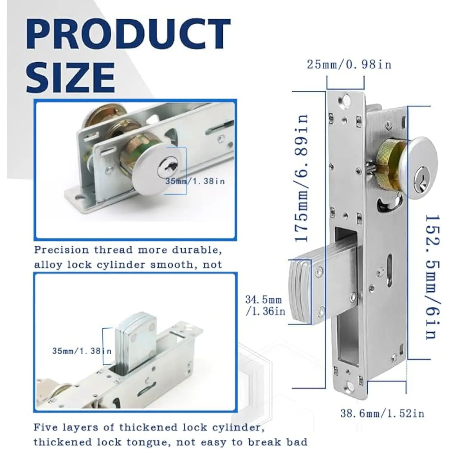 

Zinc Alloy Commercial Mortice Hook Lock with Keys Store Door Mortise Locks Enhanced Security Store Front Door Lock Set