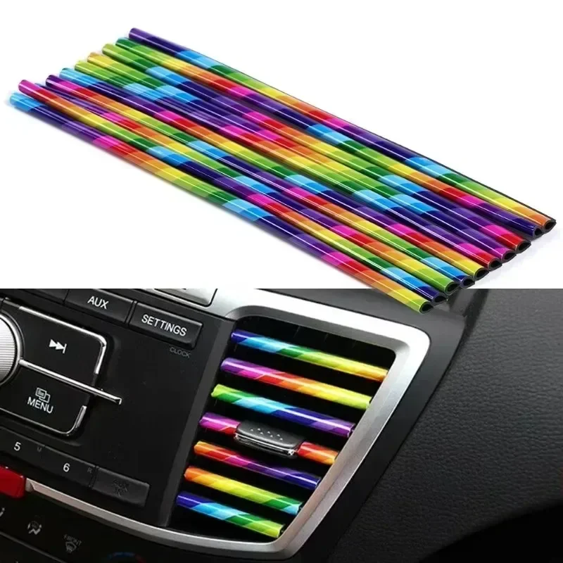 Car Accessories Colorful  DIY Interior Air Conditioner Outlet Vent Grille Chrome Decoration Strip Silvery Styling 10pcs