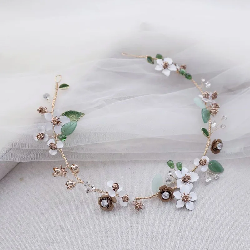 White Flower Girls Hair Wreath Bridal Headband Tiara Delicate Handmade Women Prom Hair Jewelry