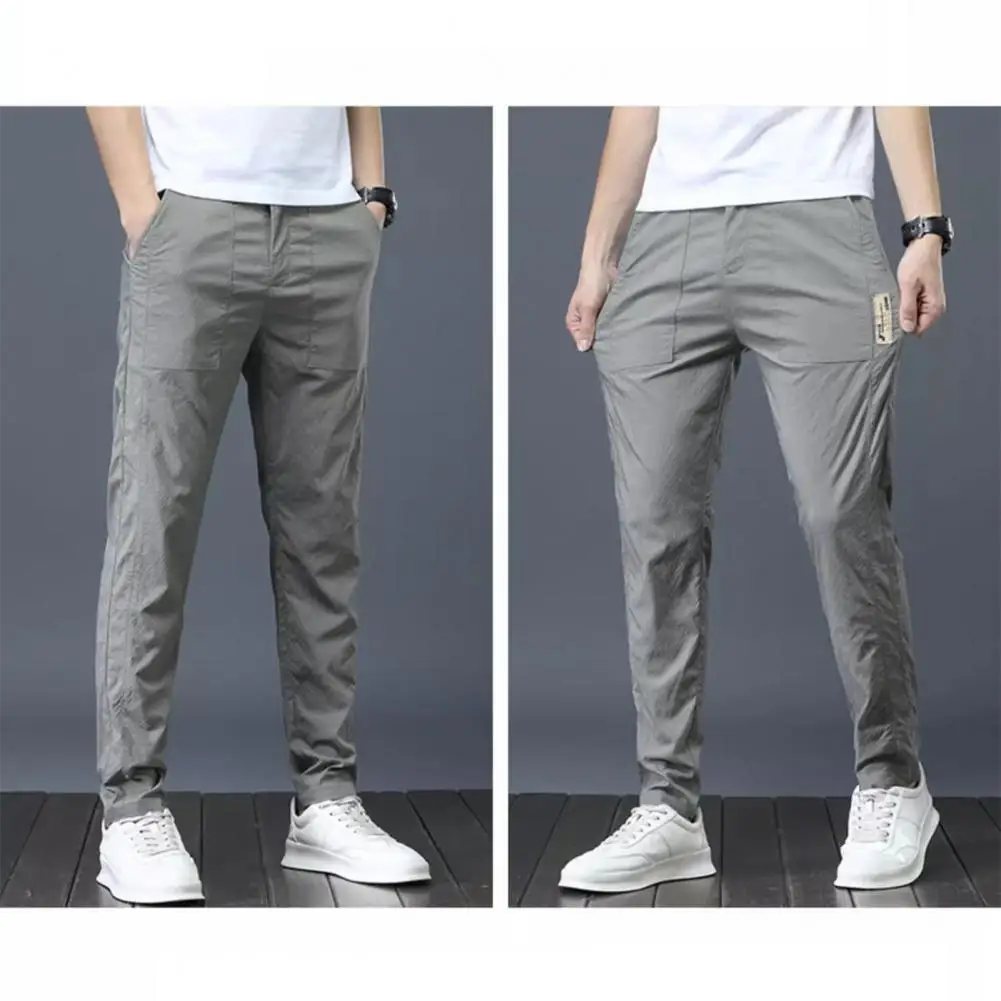 

Casual Trousers Pocket Seams Pants Stretchy Waist Slim Fit Men's Pants with Pockets for Casual Daily Wear Quick-drying Straight