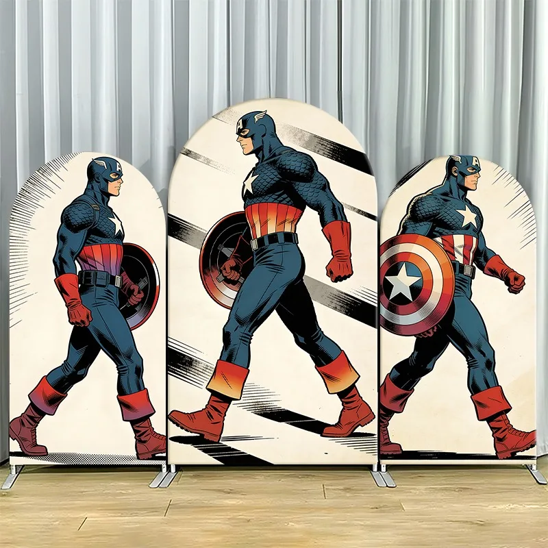 

Arch Backdrop Cover Single Side Captain America Walking Comic Party Decoration Photo Booth Background Props Event Supplies