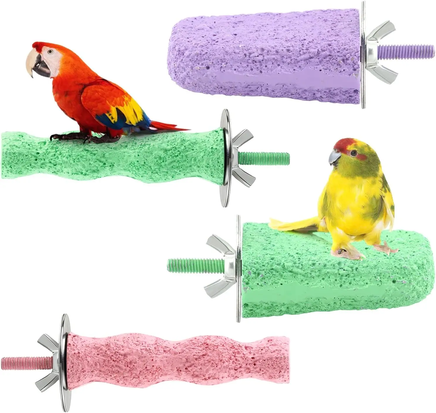 

4 PCS Bird Beak Grinding Stone,Parrot Bird Cage Perch Stand Plat Form Foot Claws Trimmer,Parrot Teething Stone Toy for Budgies,