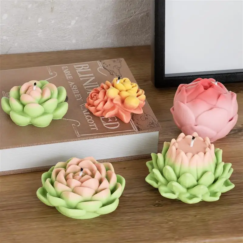 3D Lotus Flower Bud Candle Silicone Mould Succulents Soap Resin Mold Birthday Cake Decor Plant Shape Gypsum Valentine’s Day Gift