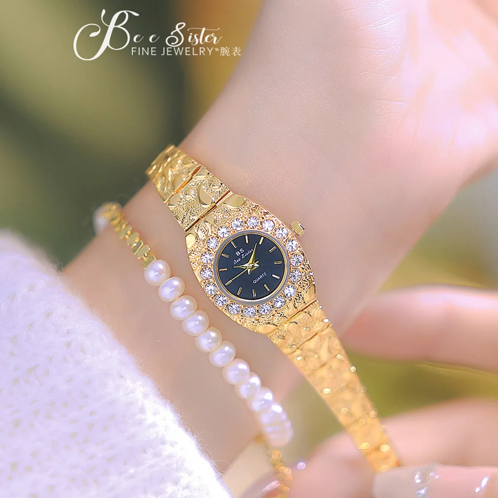 2023 New Luxury Lava Black Gold Retro Gold Watch Circular Diamond Quartz Waterproof Steel Band Watch for Women Relogio Feminino