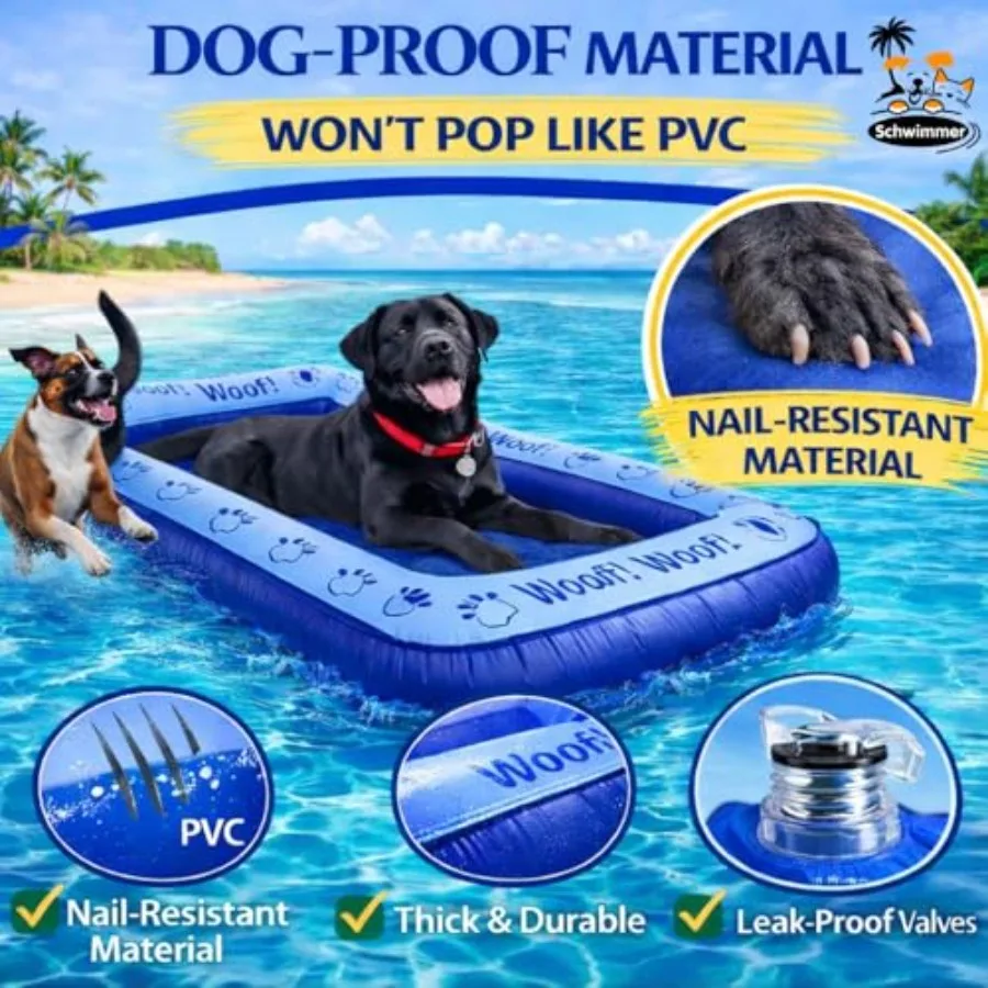 Dog Pool Float Heavy-Duty Vinyl Raft for Large Dogs up to 220lbs Blue UV-Resistant, Extra-Thick, Non-Slip Surface for Pool, Lak