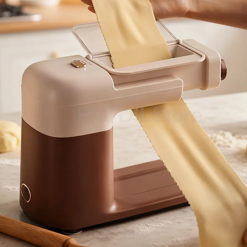 ماكينة صنع المعكرونة الأوتوماتيكية 220 فولت 3 إعدادات سمك 2 أوضاع قطع 100 وات ماكينة صنع المعكرونة البنية لأغلفة زلابية المعكرونة