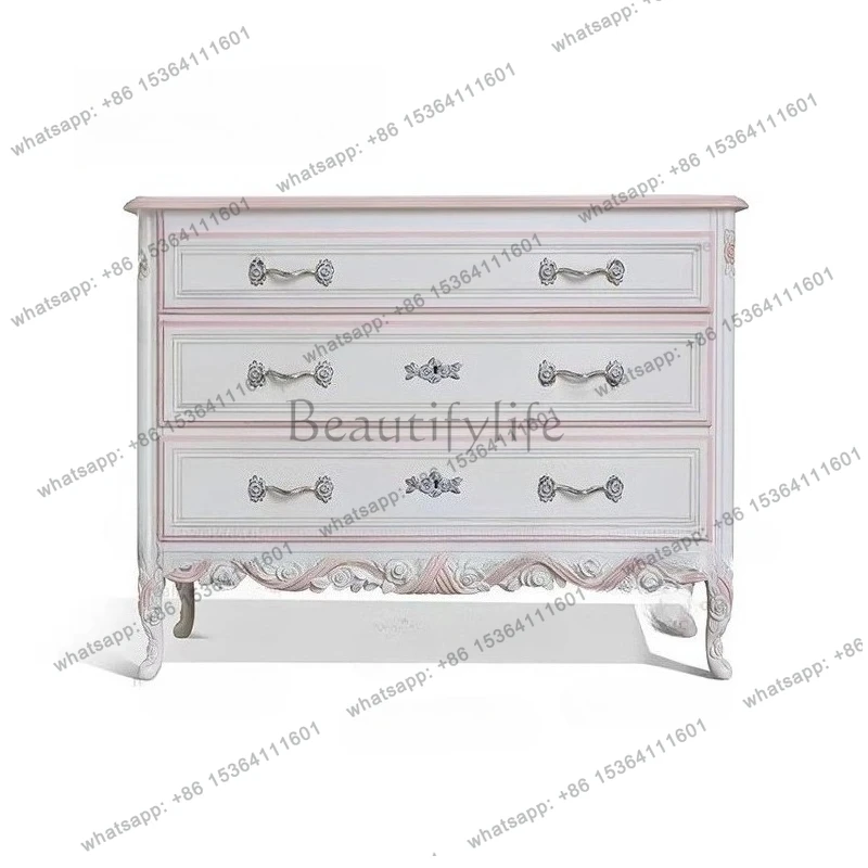 

French solid wood retro bucket cabinet American entrance foyer storage shoe cabinet