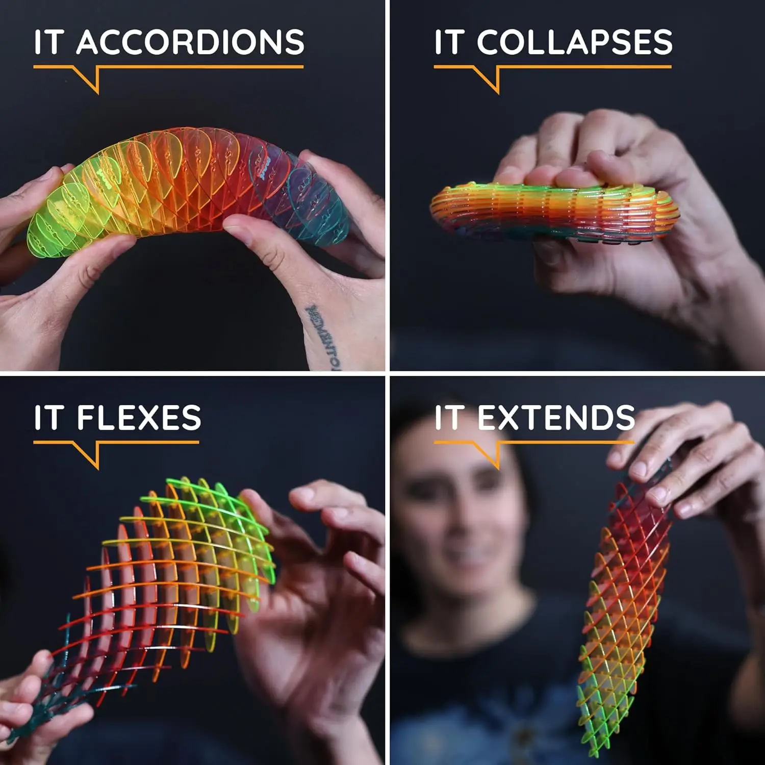 ของเล่นหนอนบิดงอ - ของเล่นหนอน 3 มิติ ยืดหยุ่น สำหรับวัยรุ่นและผู้ใหญ่ – ยืดได้ เงียบ ช่วยคลายความเครียดและความวิตกกังวล เสริมสมาธิ