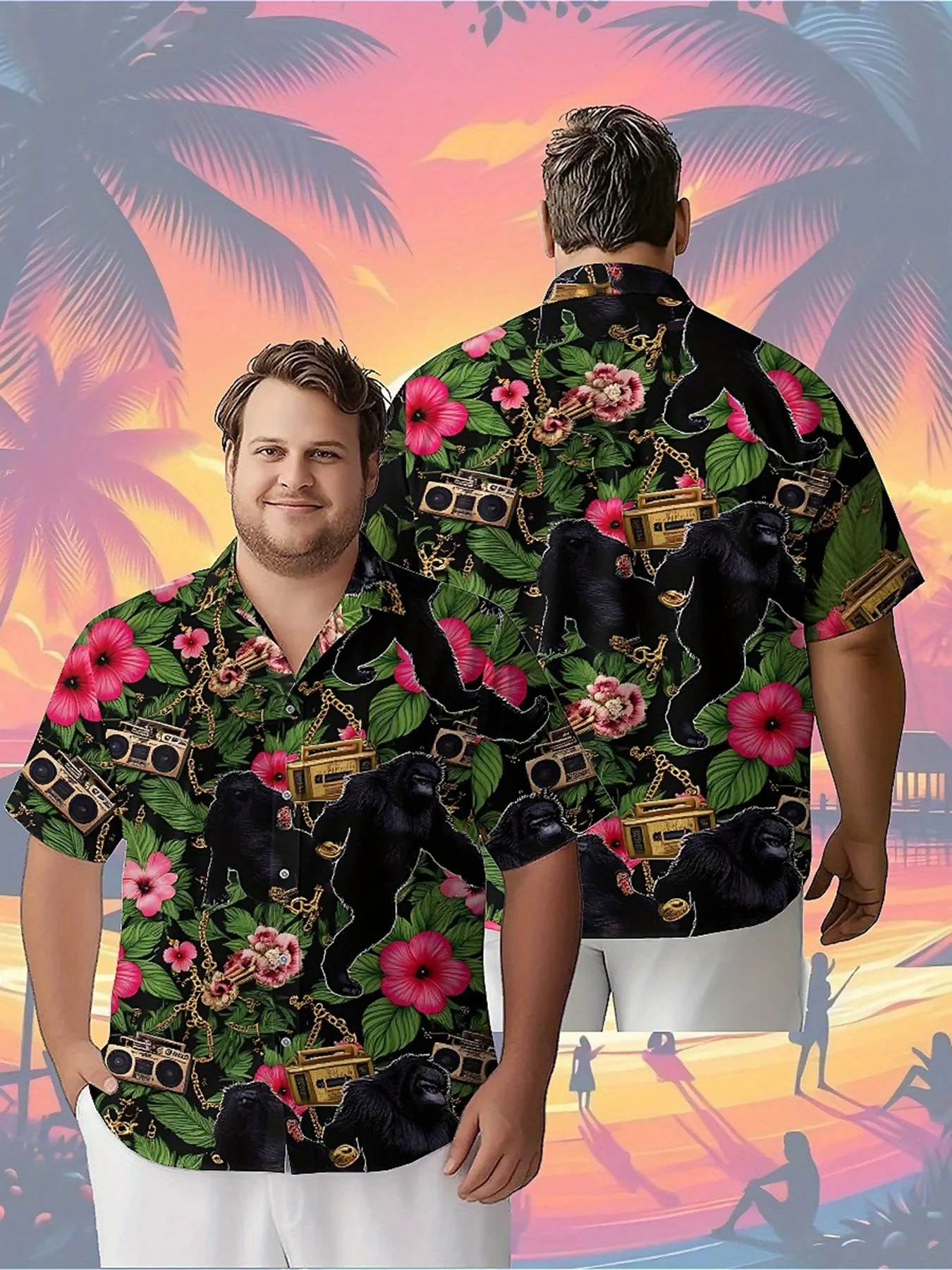 Men's Plus Size Hawaiian Shirts Band Jungle Sasquatch Psychedelic Prints pattern,Premium Comfort Youth Clothes,Streetwear Tops