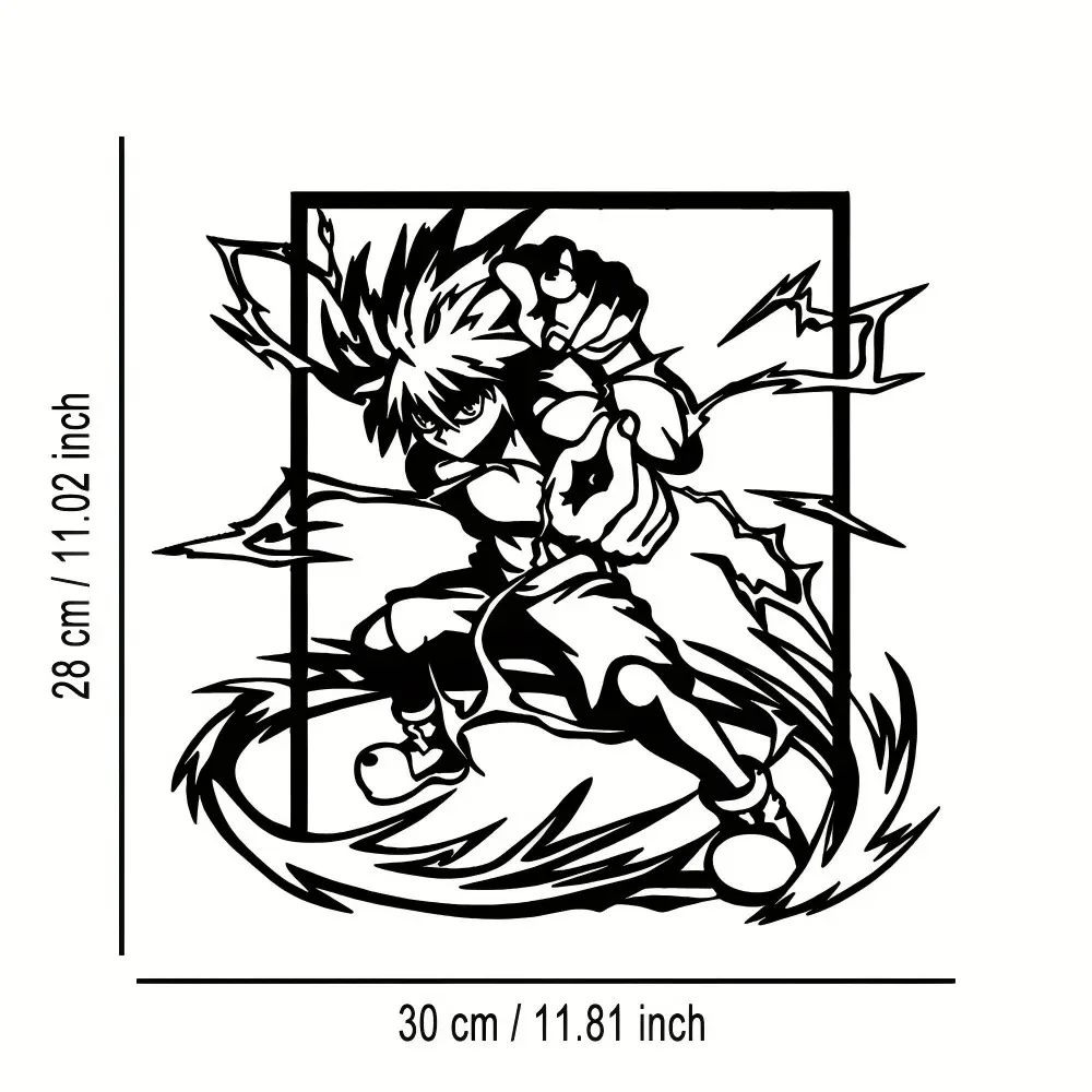 CIFBUY Metal Wall Art Killua Zoldyck Lightning Frame Iron Decor Black Battle Pose Anime Wall Hanging For Gaming Room Manga Fan