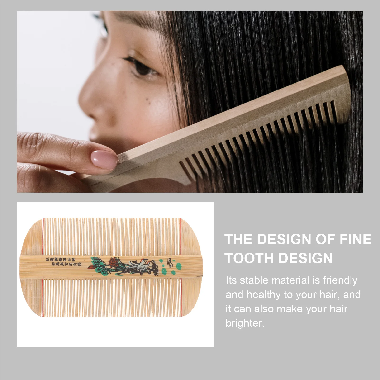 

2Pcs Bamboo Comb Dense Tooth Double-Sided Hair Care Tool Portable Anti-Static Dandruff Comb for Hair Scalp Healthy Brightening