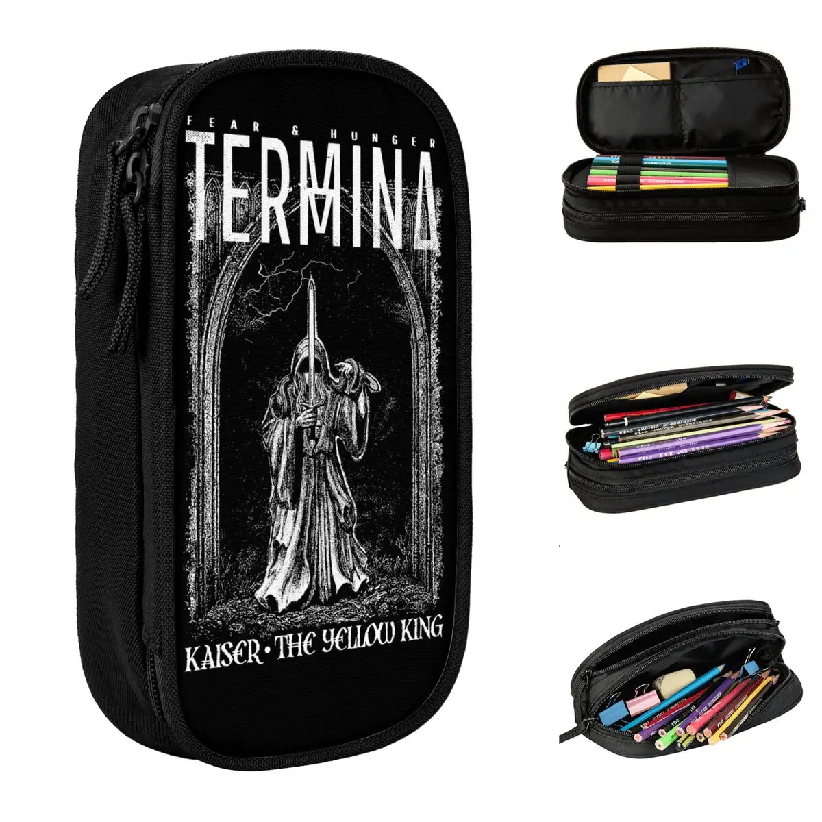 Fear And Hunger Termina Kaiser The Yellow King Pencil Case Lovely Pen Box Pencil Bags Student Large Storage Zipper Pencilcases