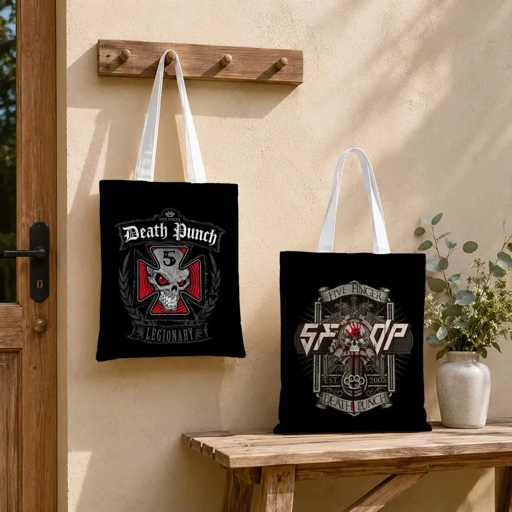 Band F-Five Finger Death Punch Storage Bags Large Structured Canvas Tote Bag Reusable Shopping Shoulder Bag Casual Handbag