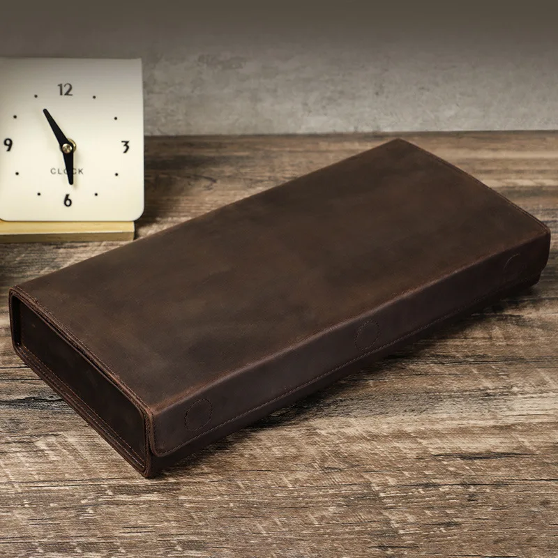 Vintage Crazy Horse Leather Sunglasses Storage Box Handmade Sunglasses Case Portable Leather Glasses Case