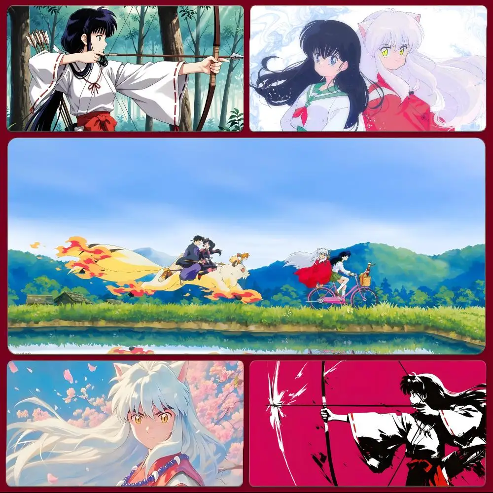 Anime Fantasy Inuyasha Kagome Higurashi Mouse Pad Large Gaming Mousepad with Stitched Edges Thickened Desk Mat PC
