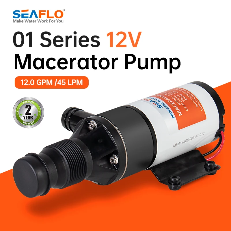 SEAFLO-macerador de aguas residuales, bomba de 12V, 12 GPM, función antiobstrucción para RV, barco, remolque marino, inodoro, al