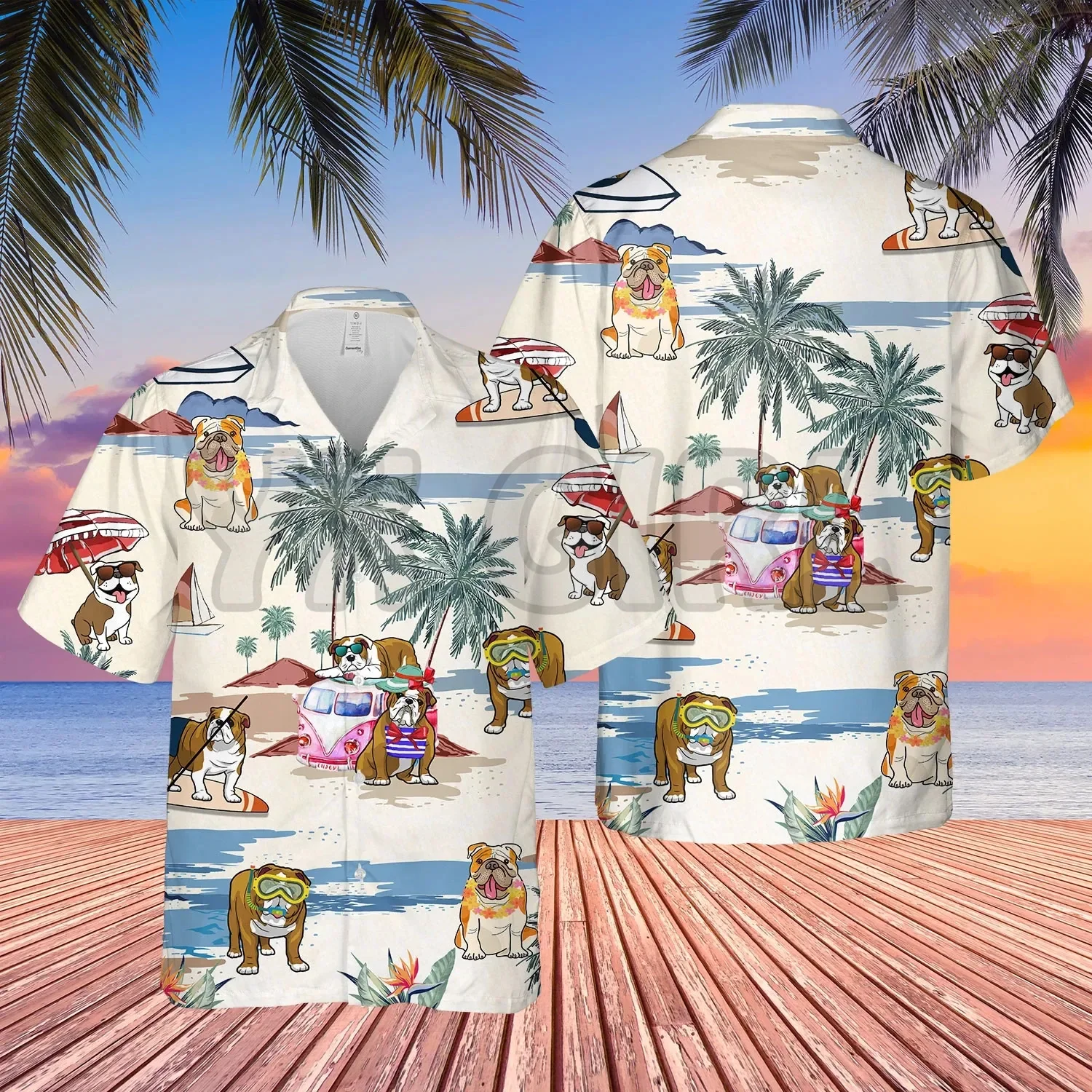 

BULLDOG SUMMER BEACH HAWAIIAN SHIRT 3D All Over Printed Hawaiian Shirt Men's For Women's Harajuku Casual Shirt Unisex