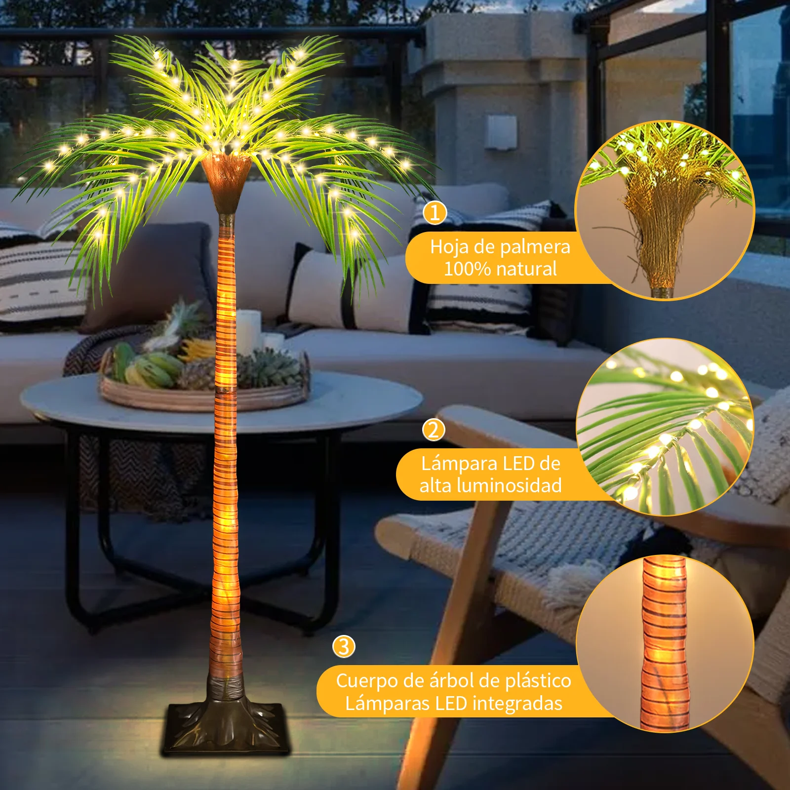 

1pc 4.6ft Solar Powered Artificial Palm Tree LED Decorative Tree Lights for Garden Patio Door Tiki Bar Christmas Decoration