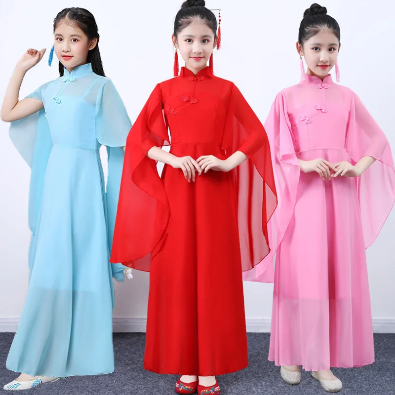 

Toddler Baby Girl Hanfu Cheongsam Ancient Guzheng Performance Tang Dynasty Dress Children Fairy Chinese Classical Stage Dance