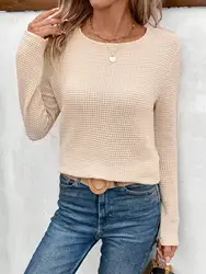 Spring and autumn solid color long sleeve design sense lace stitching round neck fashion personality women's blouse