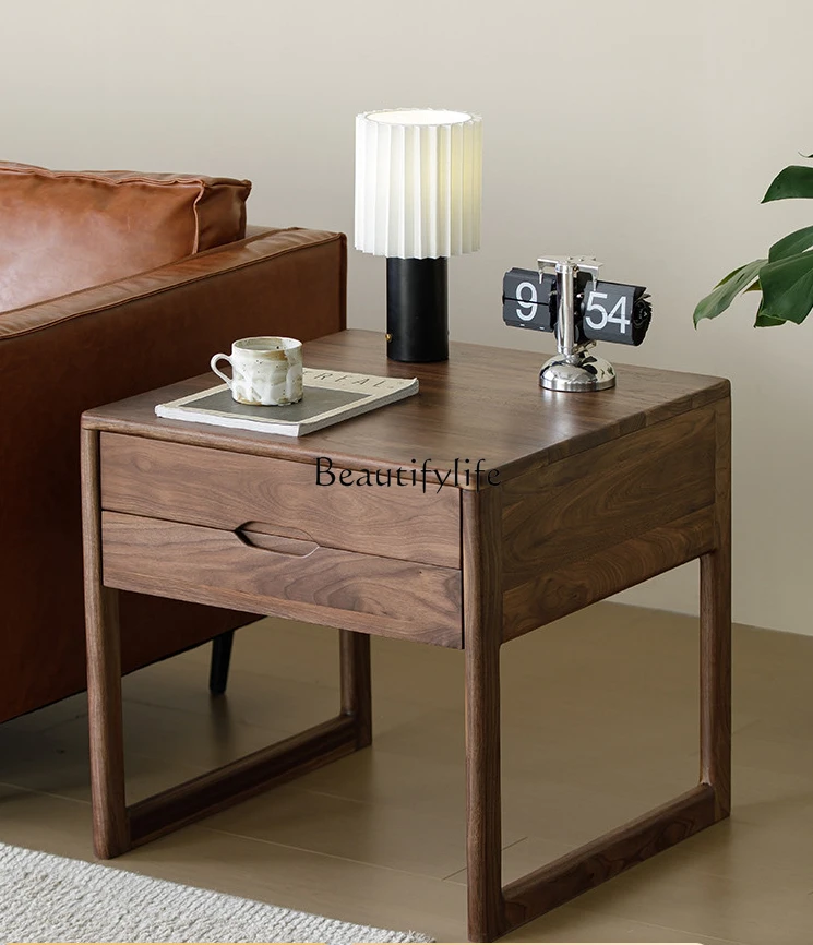 

Black Walnut Wooden Sofa Side Table Solid Wood Corner Table Eight-Immortal Table Household with Drawer