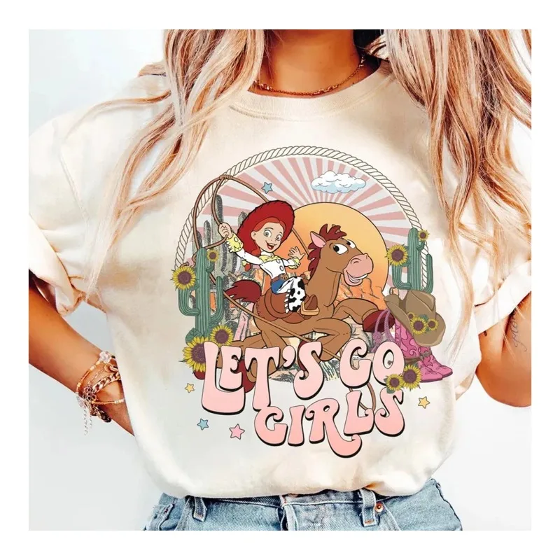 

Retro Disney Toy Story Jesse and Coweyes Let's Go Girls' Unisex Shirt New Casual Fashion Men's and Women's Couple Street Wear