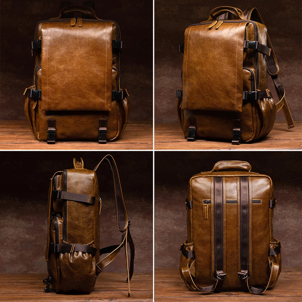 Fashion Genuine Leather Backpack Male Retro Handmade First Layer Casual Business Computer Bag School