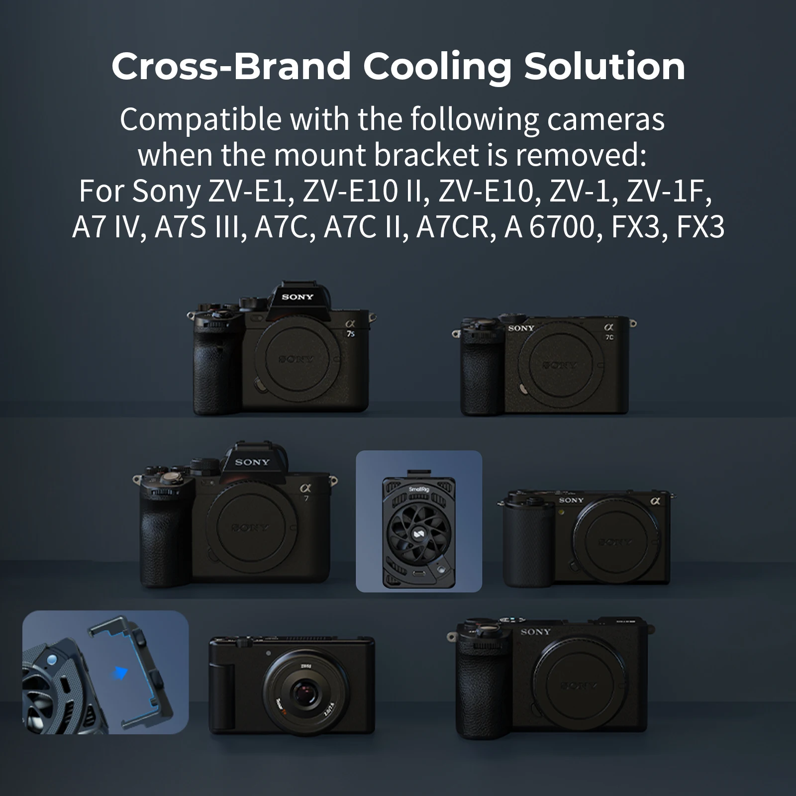 مروحة تبريد صغيرة لكاميرات Canon EOS R5 Mark II & R5، لـ FX3/ FX30 / ZV-E1 / ZV-E10 II / ZV-E10 / A7 IV/ A7S III/A7C /A7C II 5063