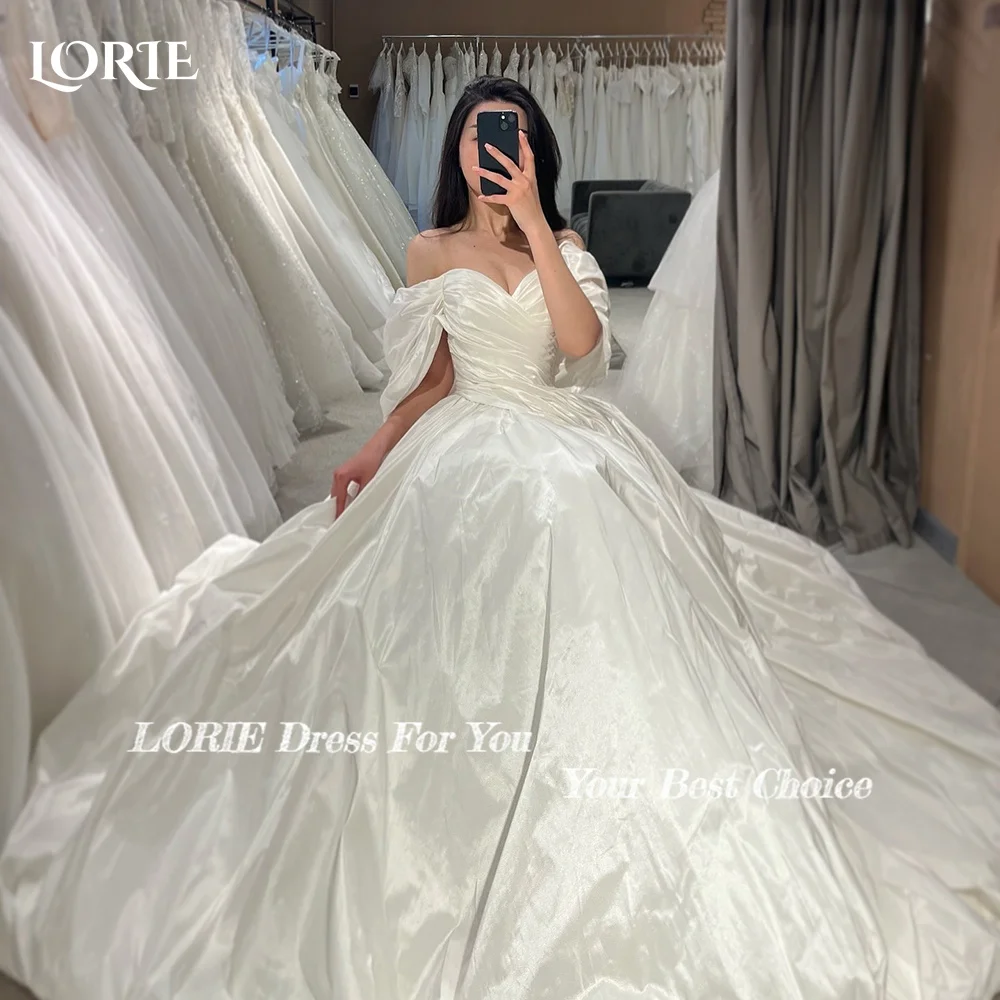 Lorie querida vestido de casamento fora do ombro vestido de noiva personalizado a linha plissados bola vestido de noiva princesa vestido saudita dubai