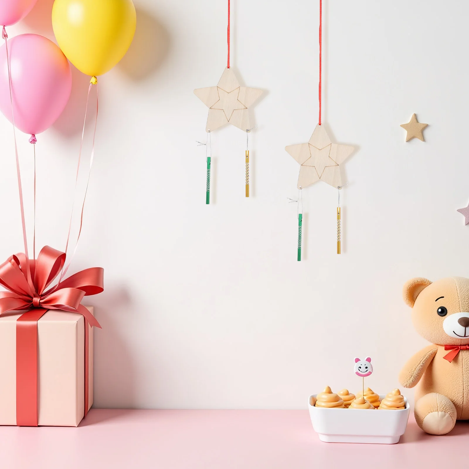 12 Sets DIY Holzstern-Windspiel-Bastelset für Kinder, unvollendete Färbung, Kunst- und Bastelbedarf für Geburtstagsfeier, Schulfee