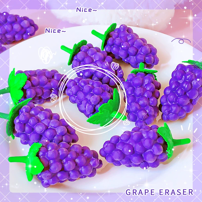 Kawaii Stationery items Aesthetic stationery supplies back to school acsesories grape funny Eraser drawing rubber school stuff