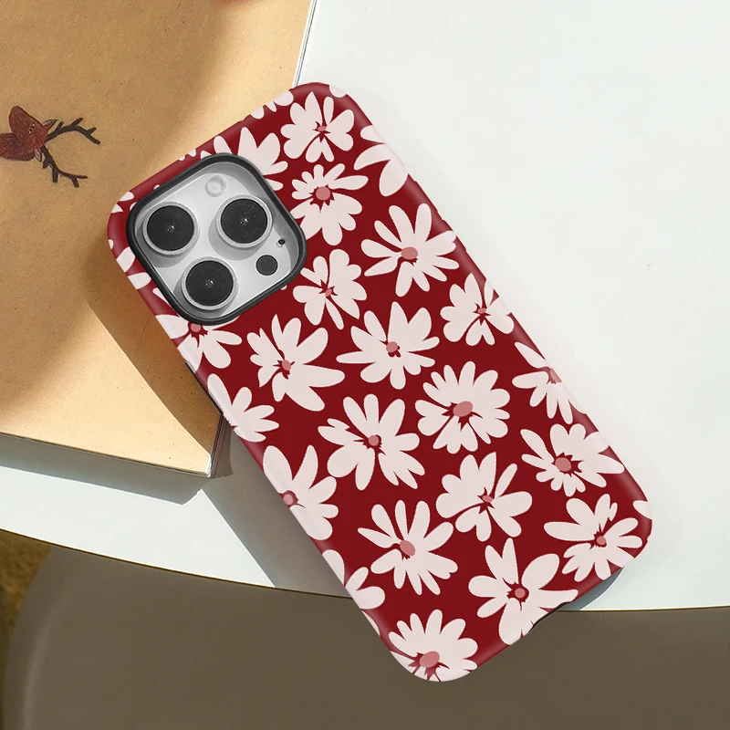 Magnetische weiche Gummi-Rahmenhülle für iPhone 11, 12 Pro 13, 14 Plus, 15 16 Pro Max, modisches Blumenmuster, doppellagige Rückseite