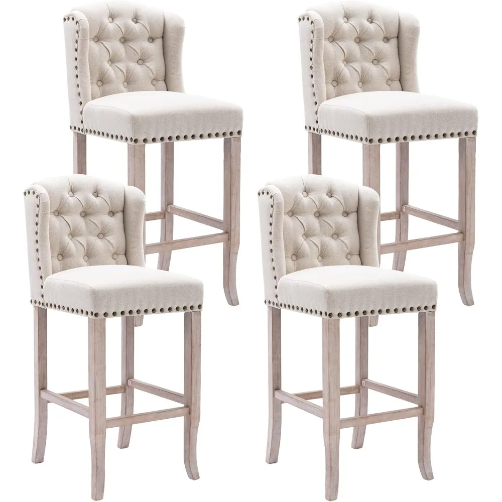 Classic Tufted 30 Inch Bar Stools Set of 4, Linen Upholstered Counter Chairs with Back, Armless Barstools Breakfast Stools