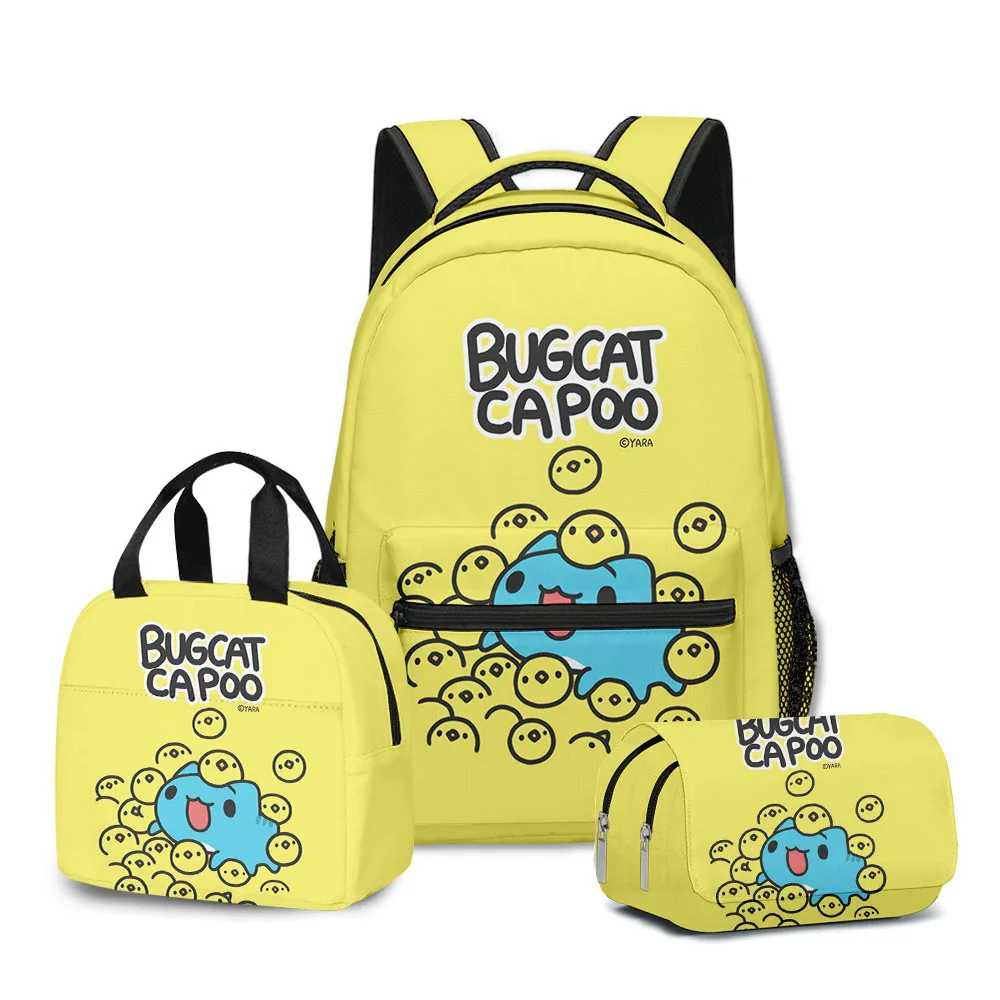 Trendy Popular Novelty Bugcat Capoo 3D Print 3pcs/Set School Bags Laptop Daypack Backpack portable Lunch bag Pencil Case