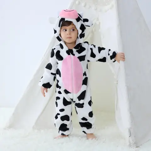 Inflant Newborn Rompers Kigurumi Winter Animal Onesie Kids Jumpsuit Pajamas Baby Cow Costumes For Christmas Halloween Party