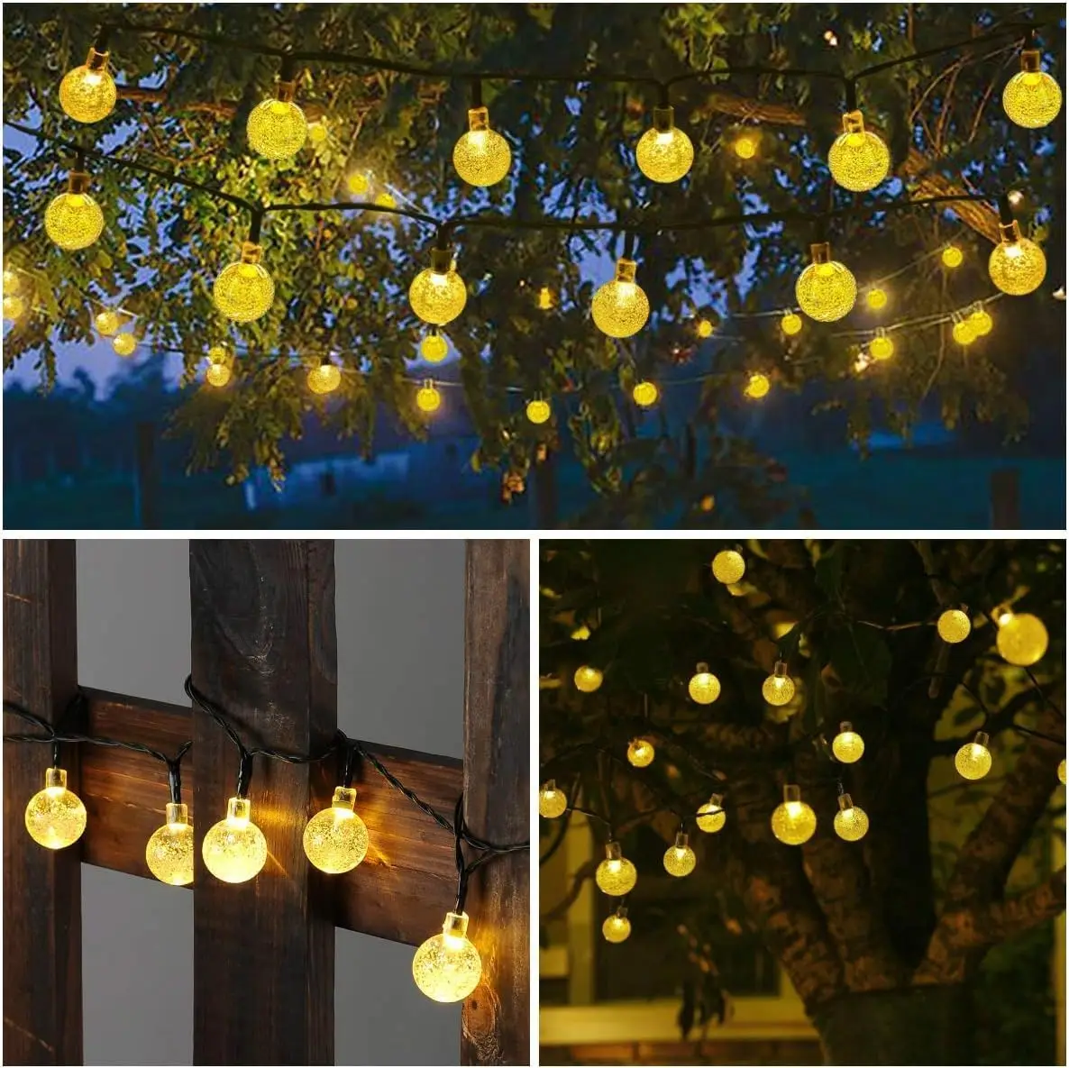 Solar String Lights Outdoor, 36ft 60 LED Globe String Light with 8 Mode, Waterproof Crystall Ball Lights Solar Patio Lights for Garden, Lawn, Patio, Gazebo, Yard, Outdoor Decor - Warm White