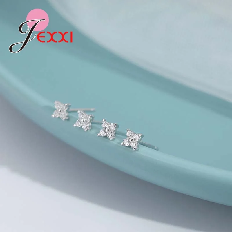 High Quality Women Girls 925 Sterling Silver Tiny Shape Earring Studs Wedding Engagement Party Stud Earrings