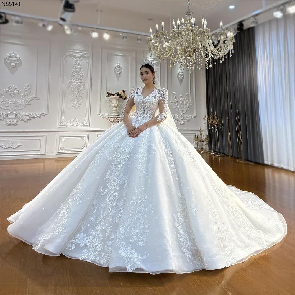 Customized Ball Gown Off White Wedding Dress With Long Sleeves Amanda Novias Official