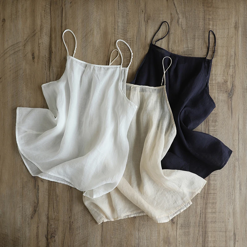 

Летний однотонный дышащий льняной жилет с небольшими бретелями, женский новый внутренний топ, универсальный базовый модный топ