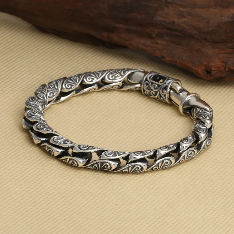 

S925 sterling silver personalized jewelry retro thai silver men's full carved round bamboo bracelet