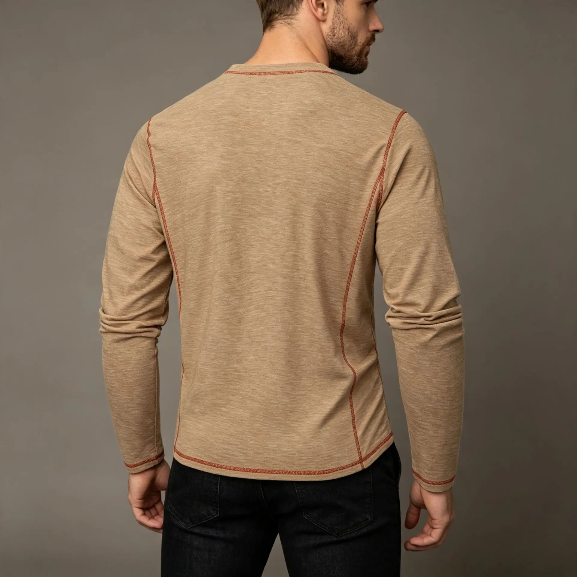 New Spring and Autumn Men's Button Henley Long-Sleeve Running Sports Casual Solid Color Fashion T-Shirt Textured Base Shirt