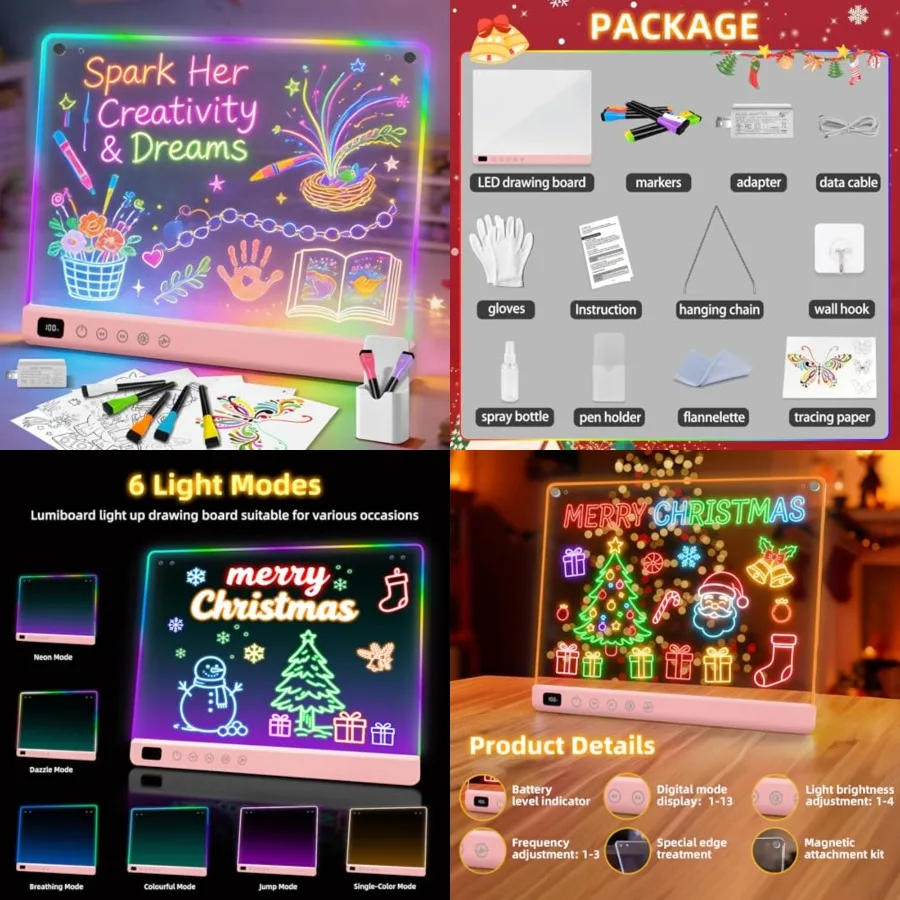 

Led Drawing Board with 13 Light Effects, 16" Rechargeable Glow Doodle LED Note Board with Colors, Neon Light Up Drawing Tablet