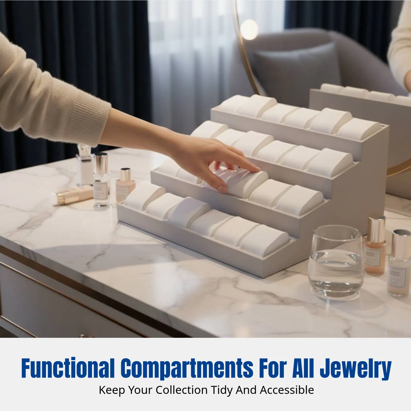 Tiered Jewelry Display Stand, Trapezoidal Watch & Bracelet Organizer, Multitier Pillow Tray for Streaming, Market Stall view 2